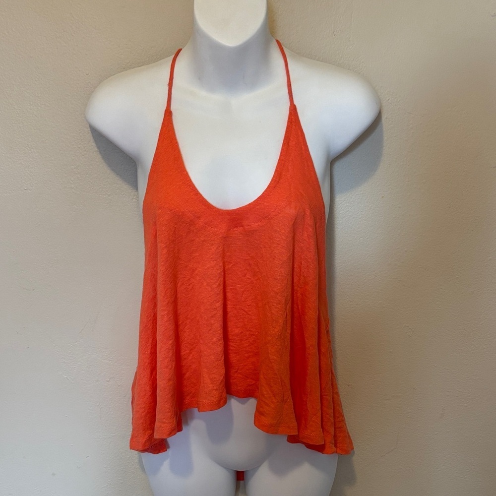 Free People Bright Orange Flowy Halter Cami